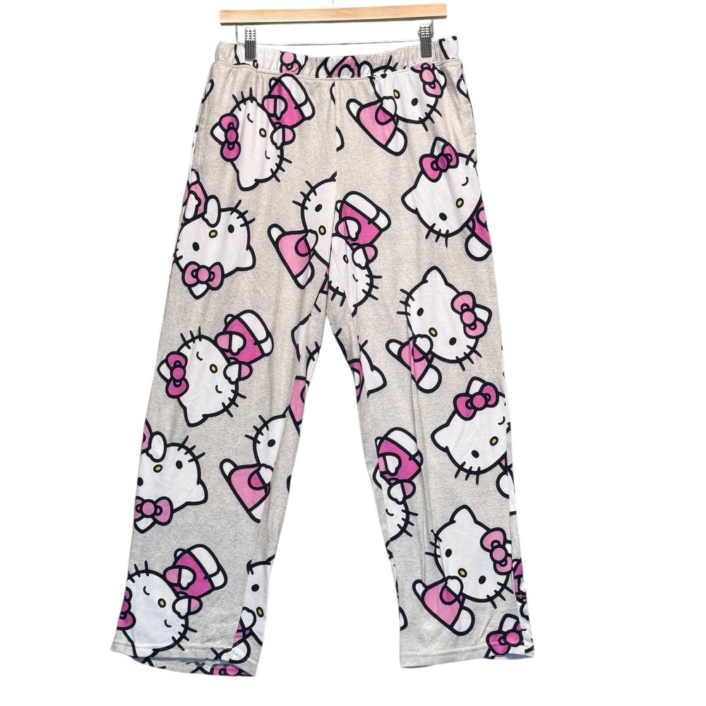 Hello Kitty Pajama Pants Gray Pink Womens M 8/10 Loungewear Soft Cute Sanrio